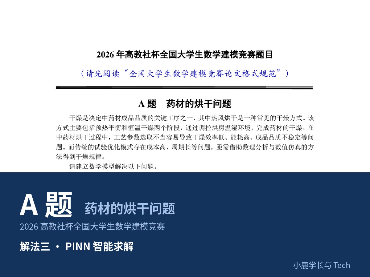 2026年全国大学生数学建模竞赛（A题） 建模解析|PINN 智能求解|小鹿学长带队指引全代码文章与思路