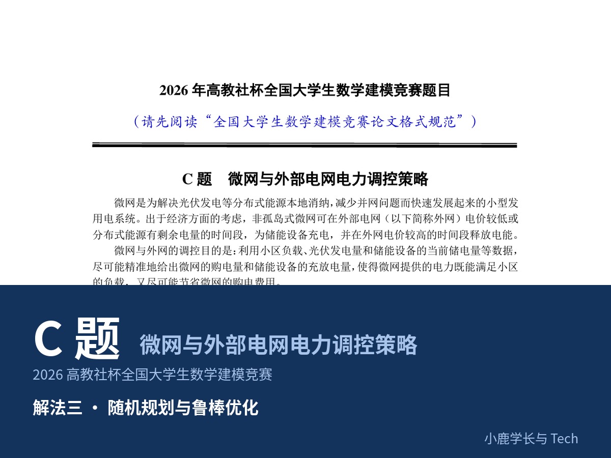 2026年全国大学生数学建模竞赛（C题） 建模解析|随机规划与鲁棒优化|小鹿学长带队指引全代码文章与思路