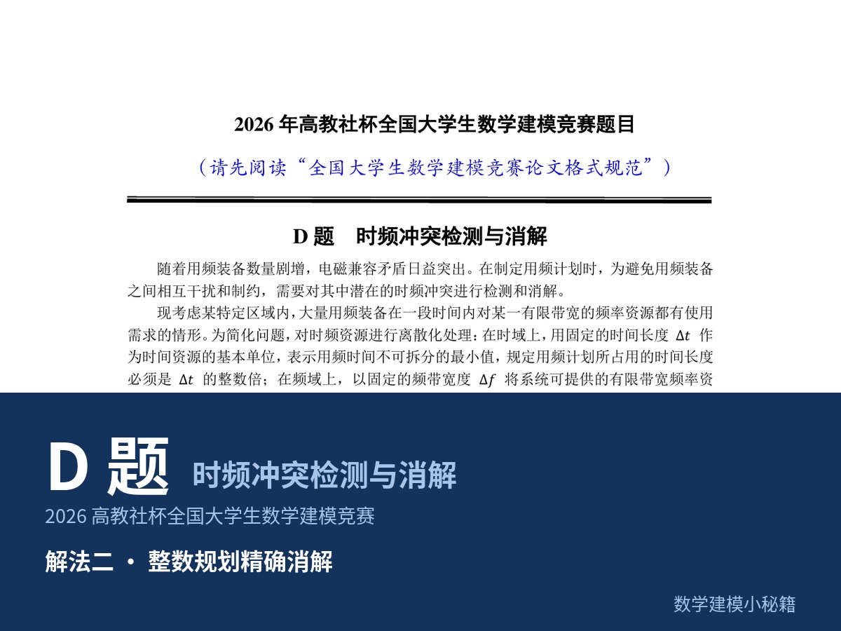 2026 数学建模高教社杯 国赛（D题）建模秘籍&文章代码思路大全|整数规划精确消解