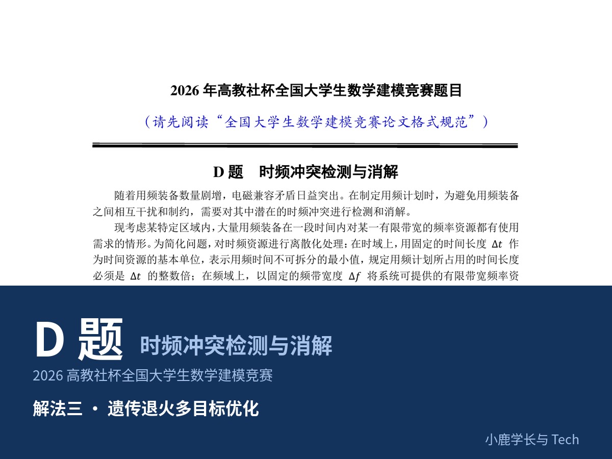 2026年全国大学生数学建模竞赛（D题） 建模解析|遗传退火多目标优化|小鹿学长带队指引全代码文章与思路