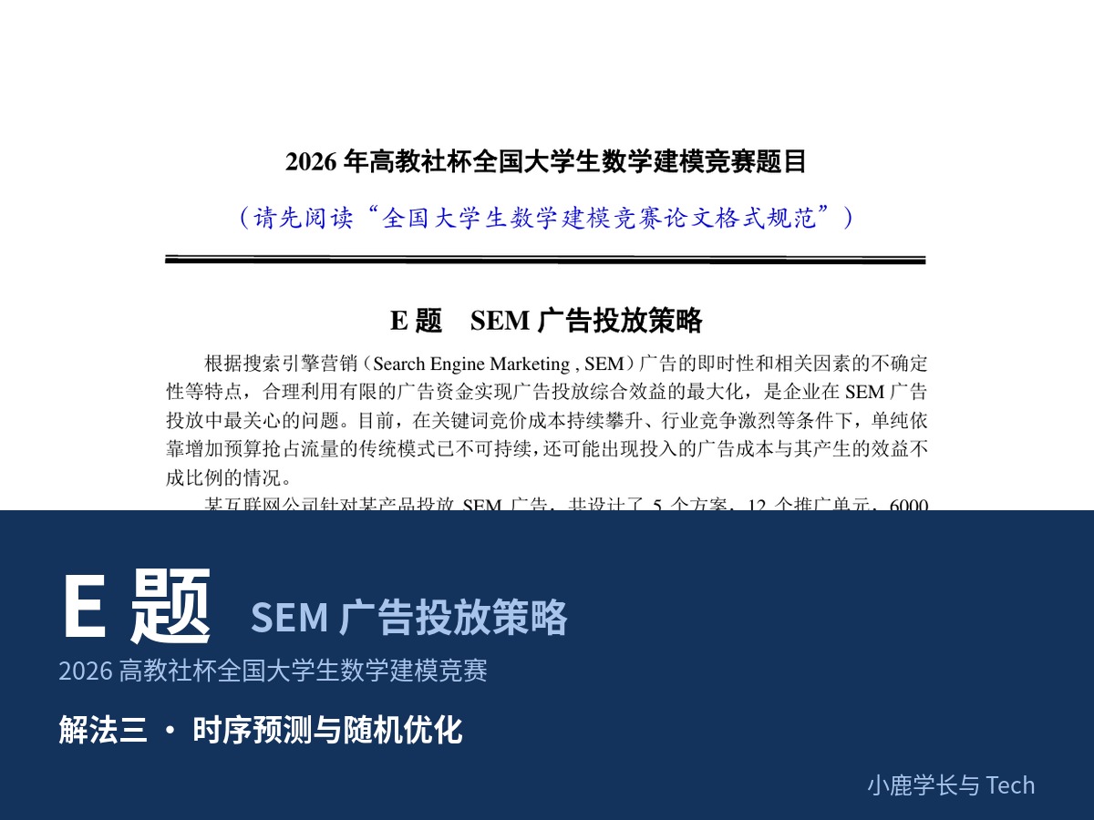 2026年全国大学生数学建模竞赛（E题） 建模解析|时序预测与随机优化|小鹿学长带队指引全代码文章与思路